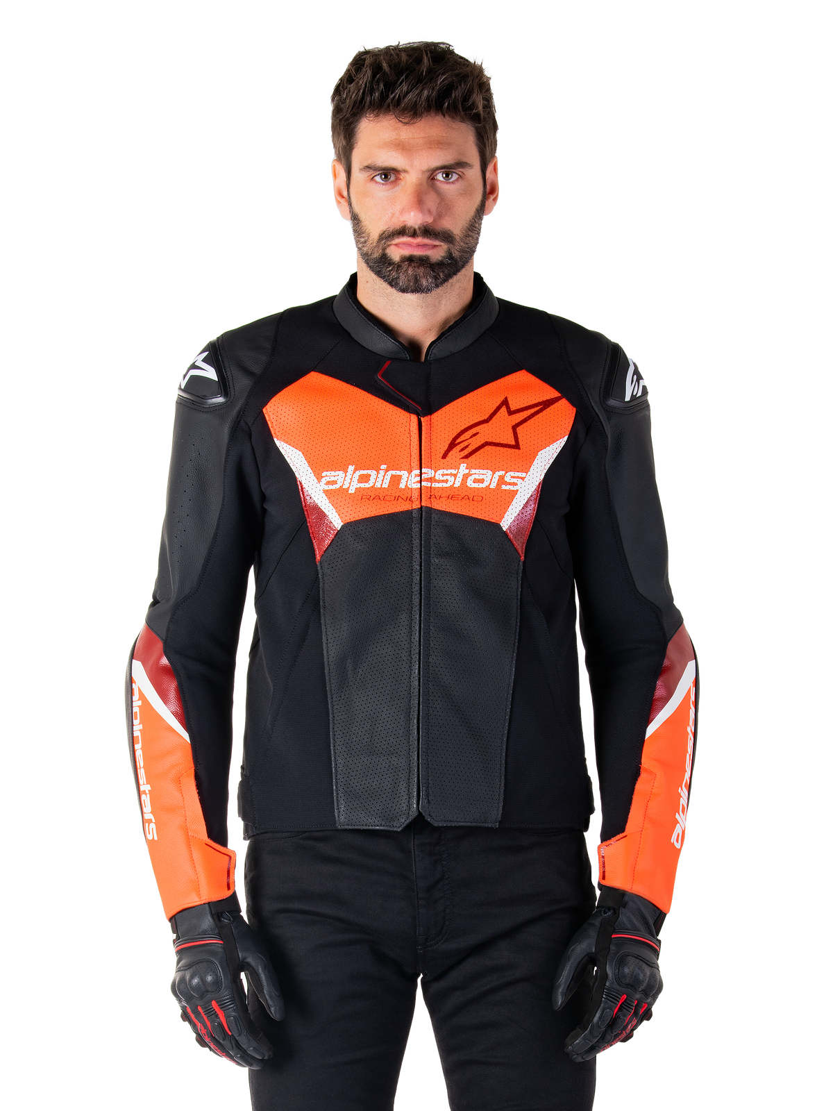 Alpinestars Faster v3 Airflow Leather Jacket in Black/Red Fluo