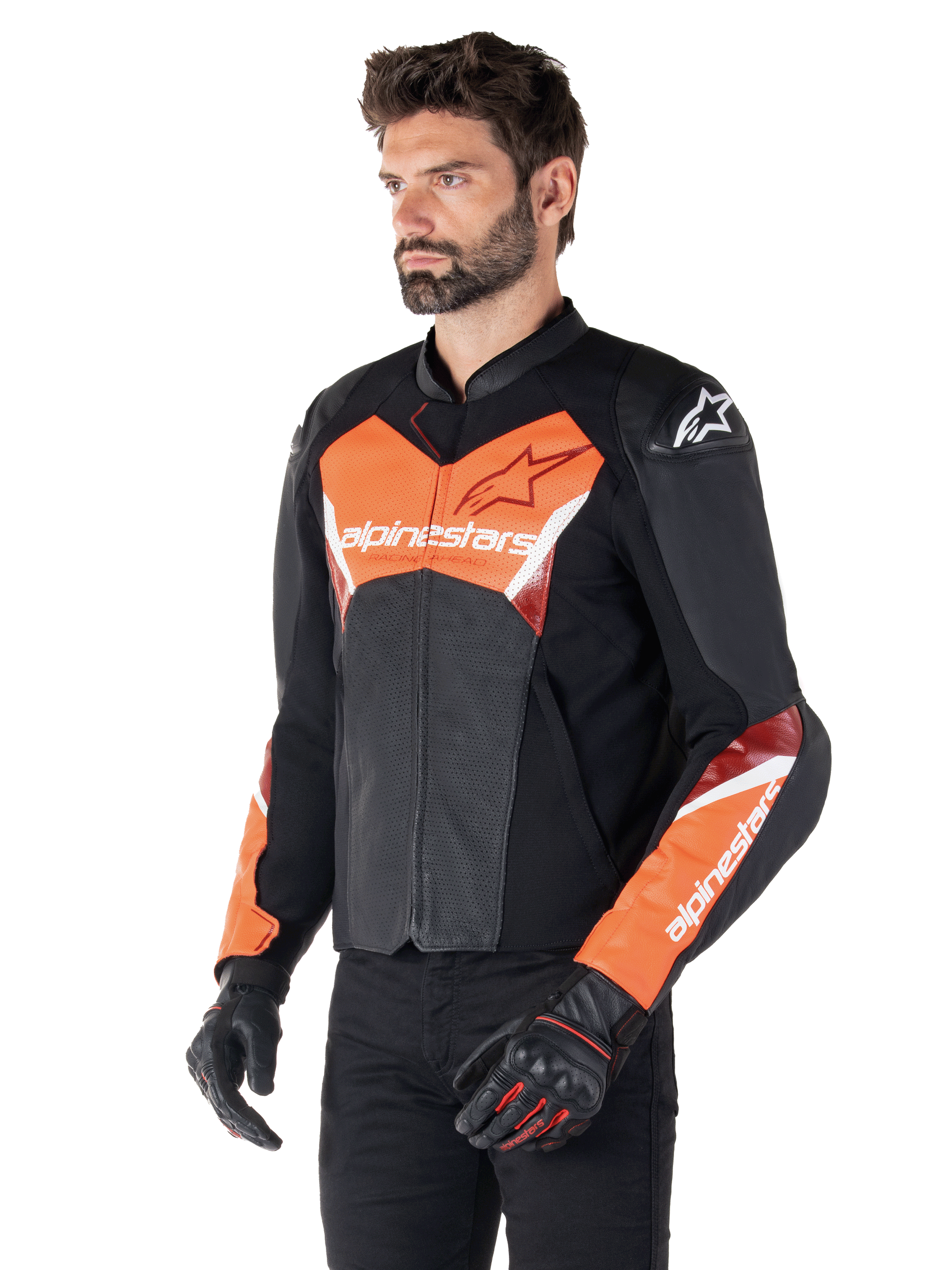 Alpinestars Faster v3 Airflow Leather Jacket in Black/Red Fluo
