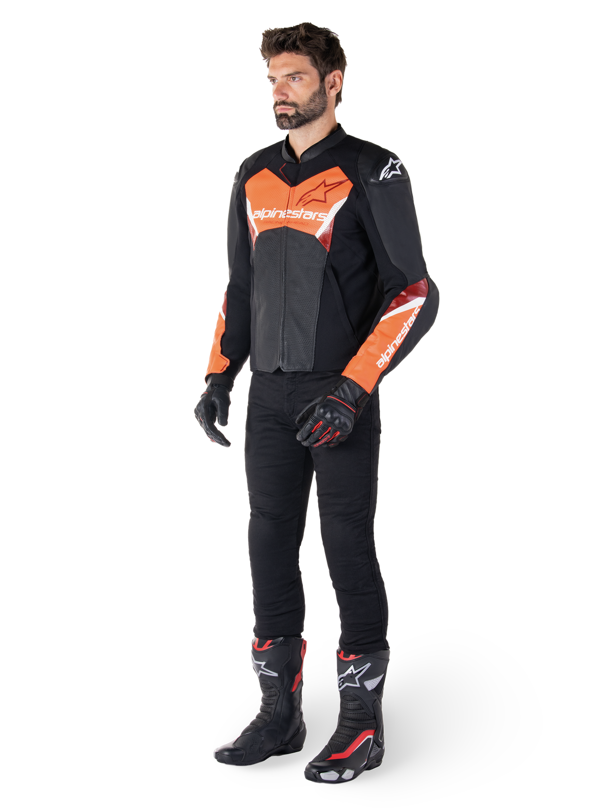 Alpinestars Faster v3 Airflow Leather Jacket in Black/Red Fluo