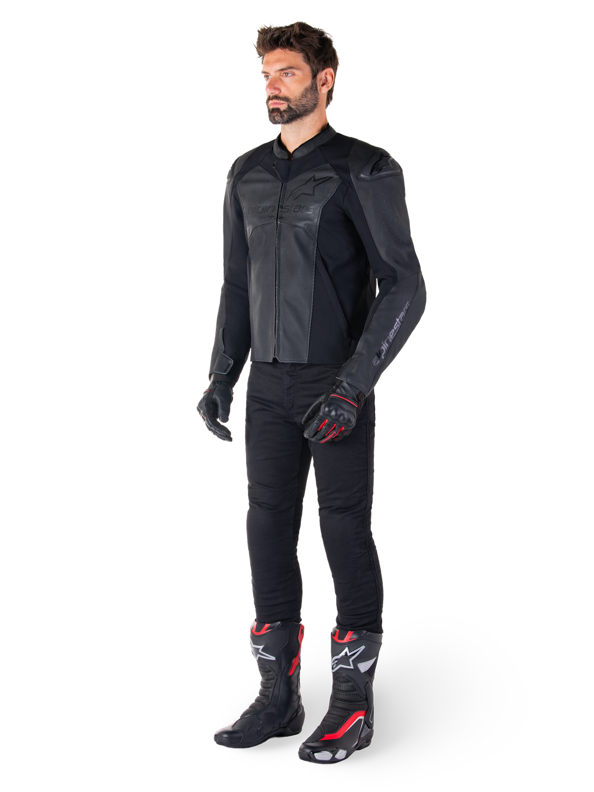 Alpinestars Faster v3 Airflow Leather Jacket in Black/Black