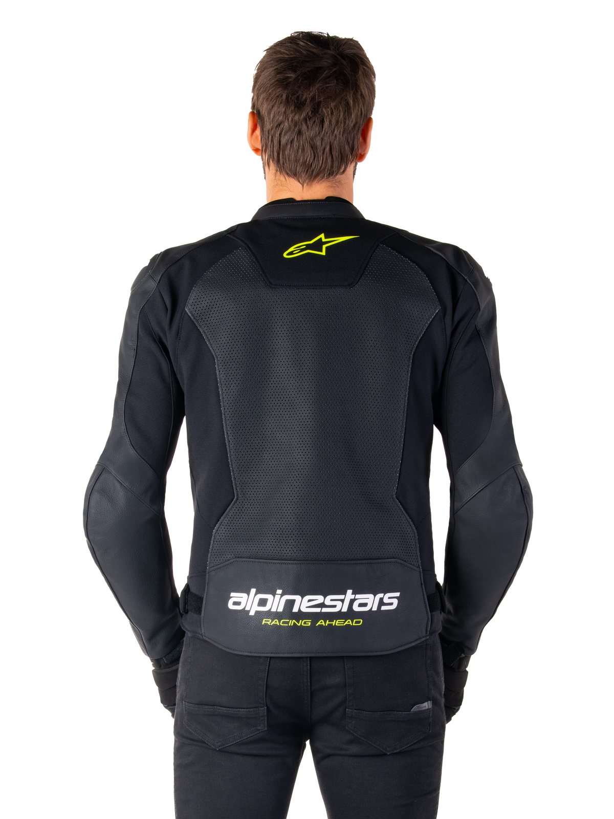 Alpinestars Faster v3 Airflow Leather Jacket in Black/White/Yellow Fluo