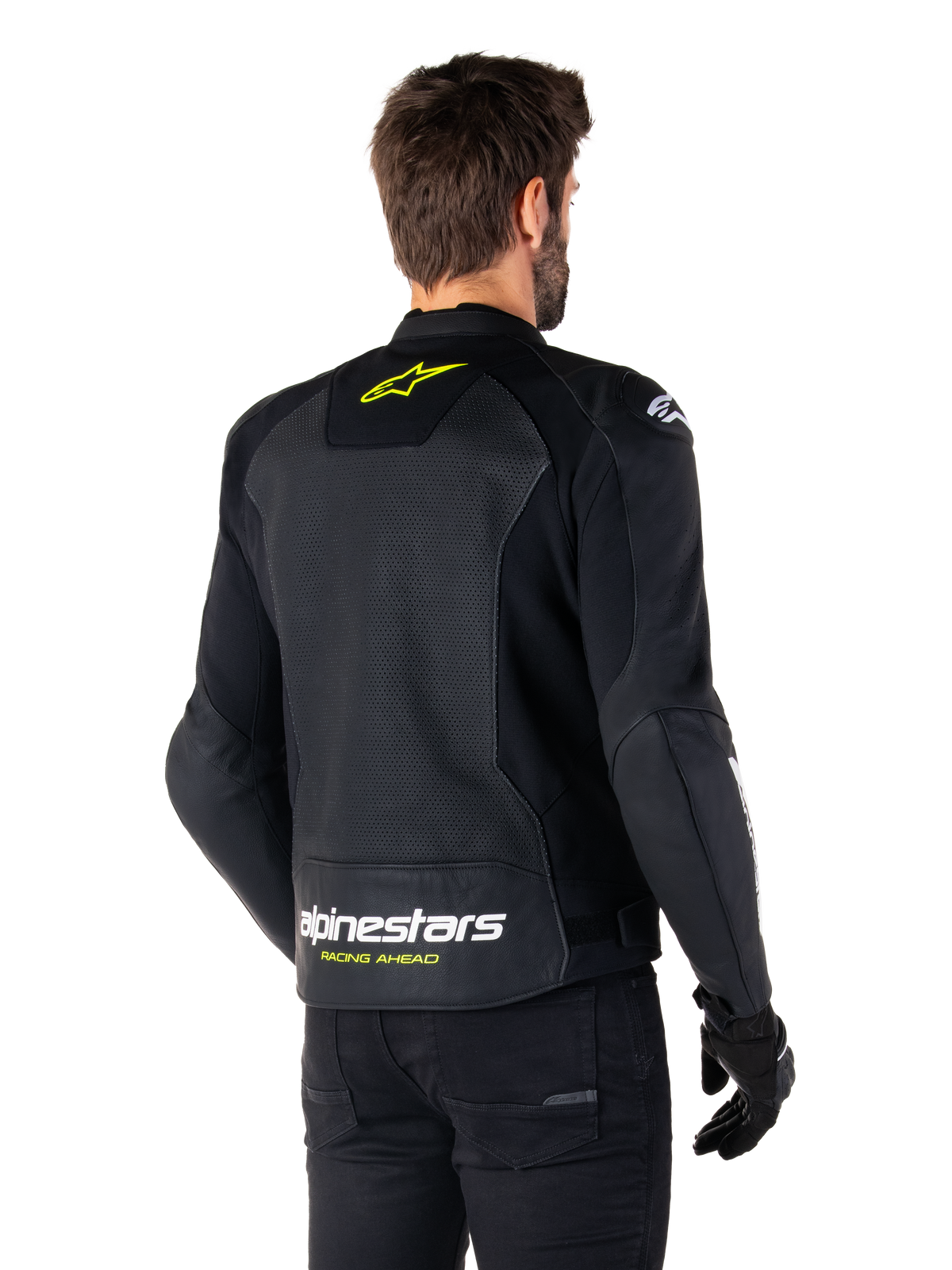 Alpinestars Faster v3 Airflow Leather Jacket in Black/White/Yellow Fluo
