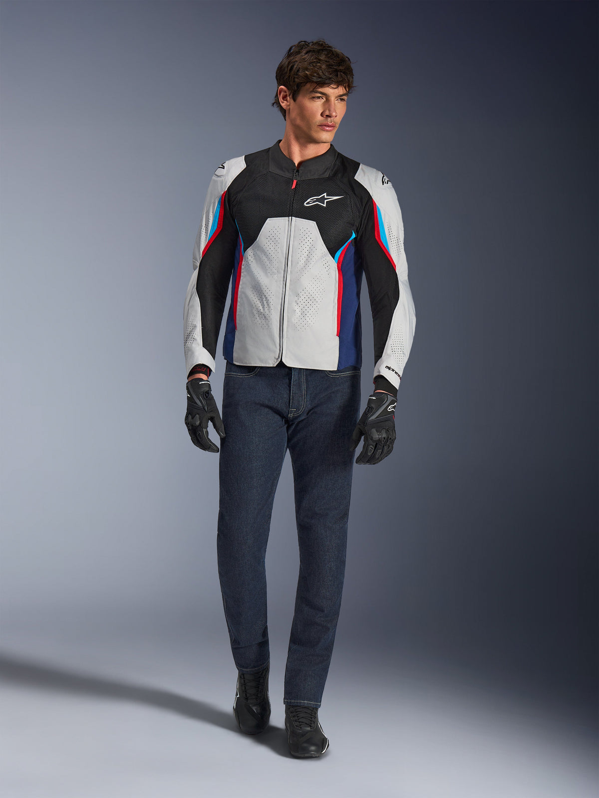 Alpinestars AST v3 Air Jacket in Silver/Deep Blue/Bright Red