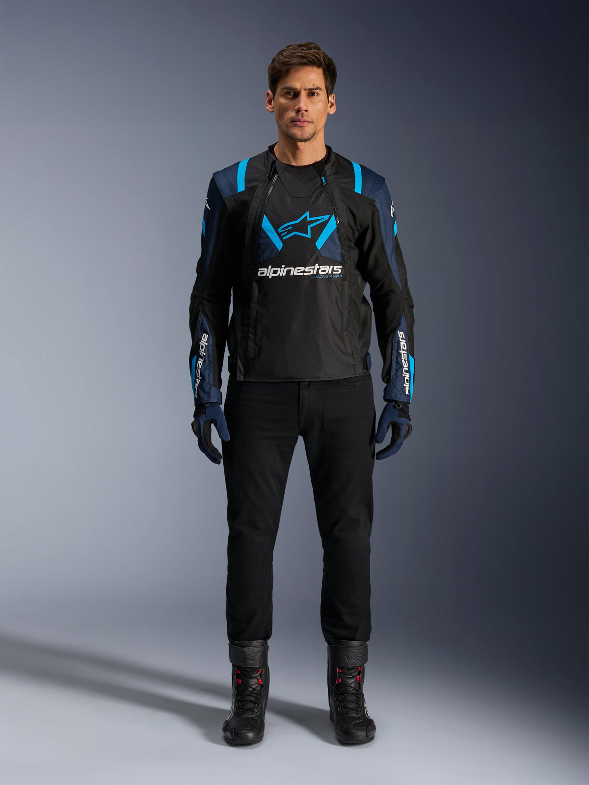 Alpinestars T-Stunt Air Jacket in Black/Dark Blue/Blithe Blue