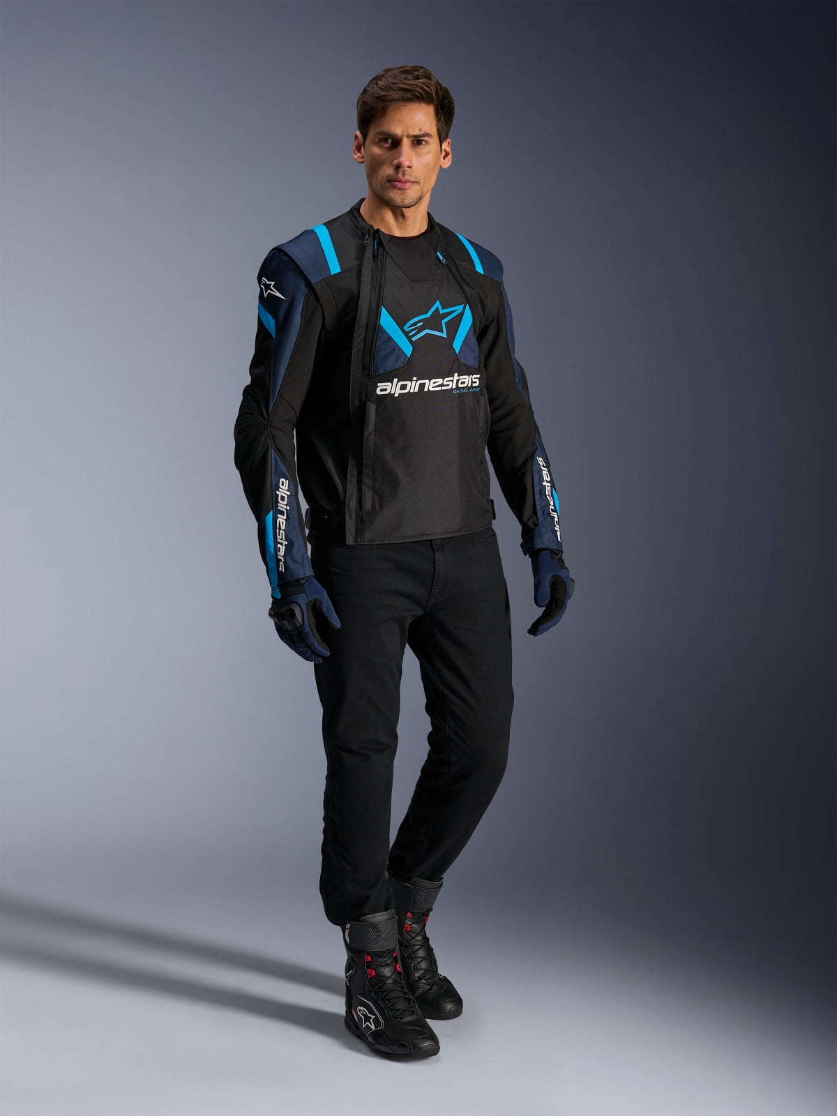 Alpinestars T-Stunt Air Jacket in Black/Dark Blue/Blithe Blue