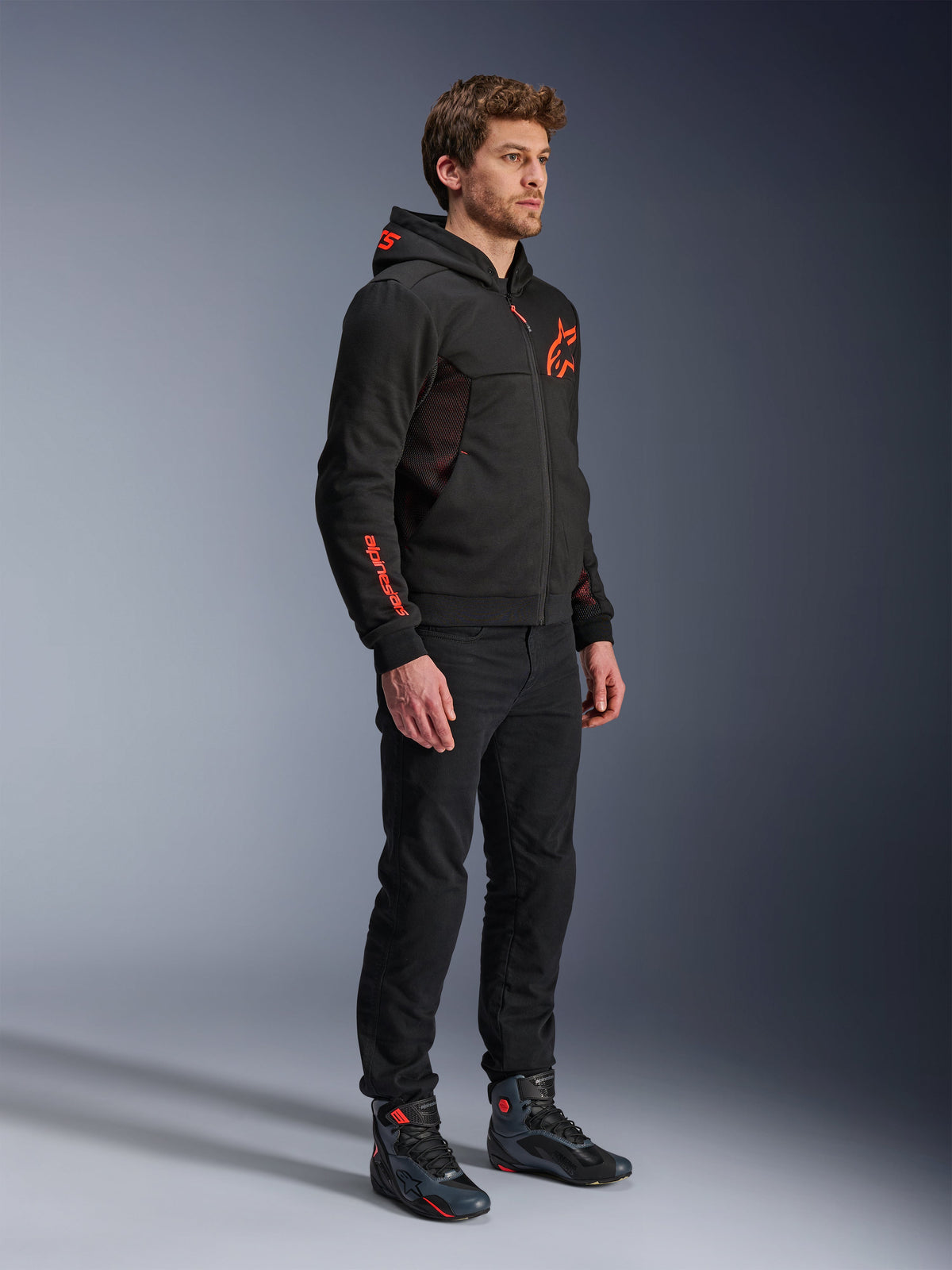 Alpinestars Chrome Air Sport Hoodie in Black/Red Fluo
