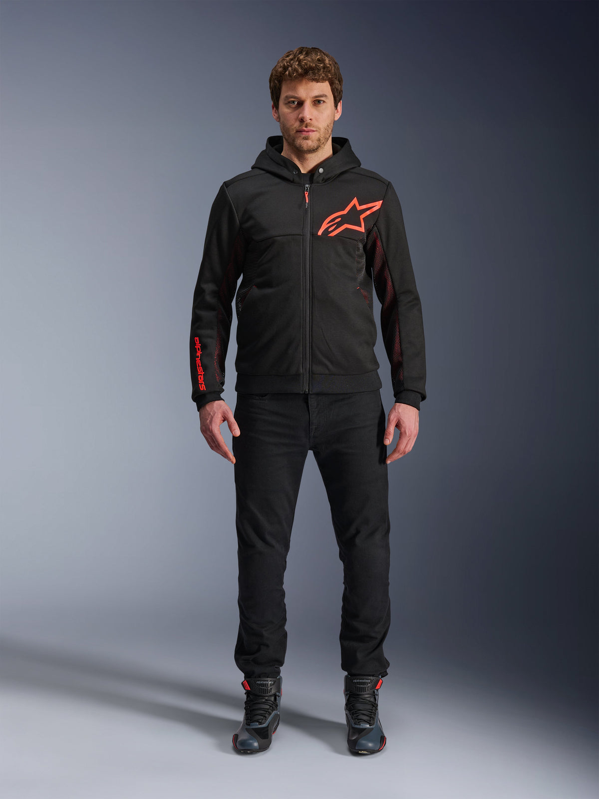 Alpinestars Chrome Air Sport Hoodie in Black/Red Fluo