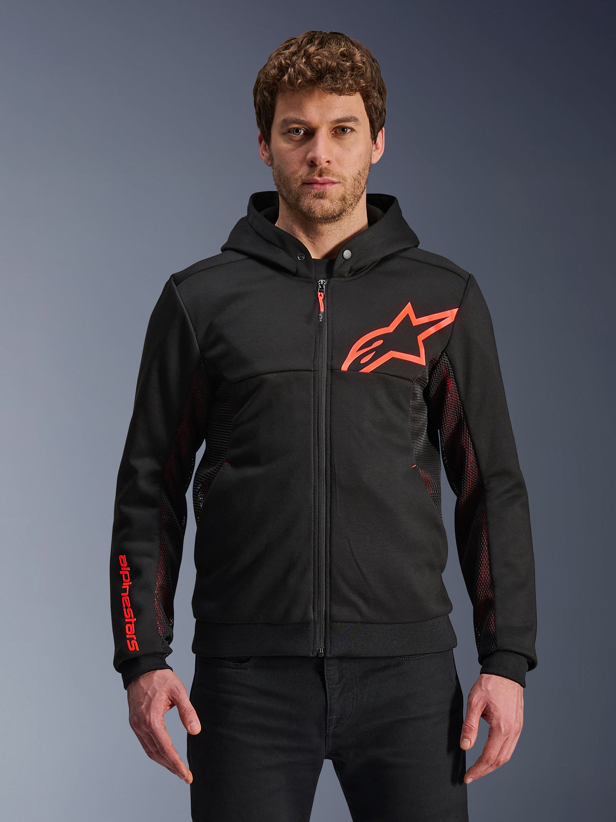 Alpinestars Chrome Air Sport Hoodie in Black/Red Fluo