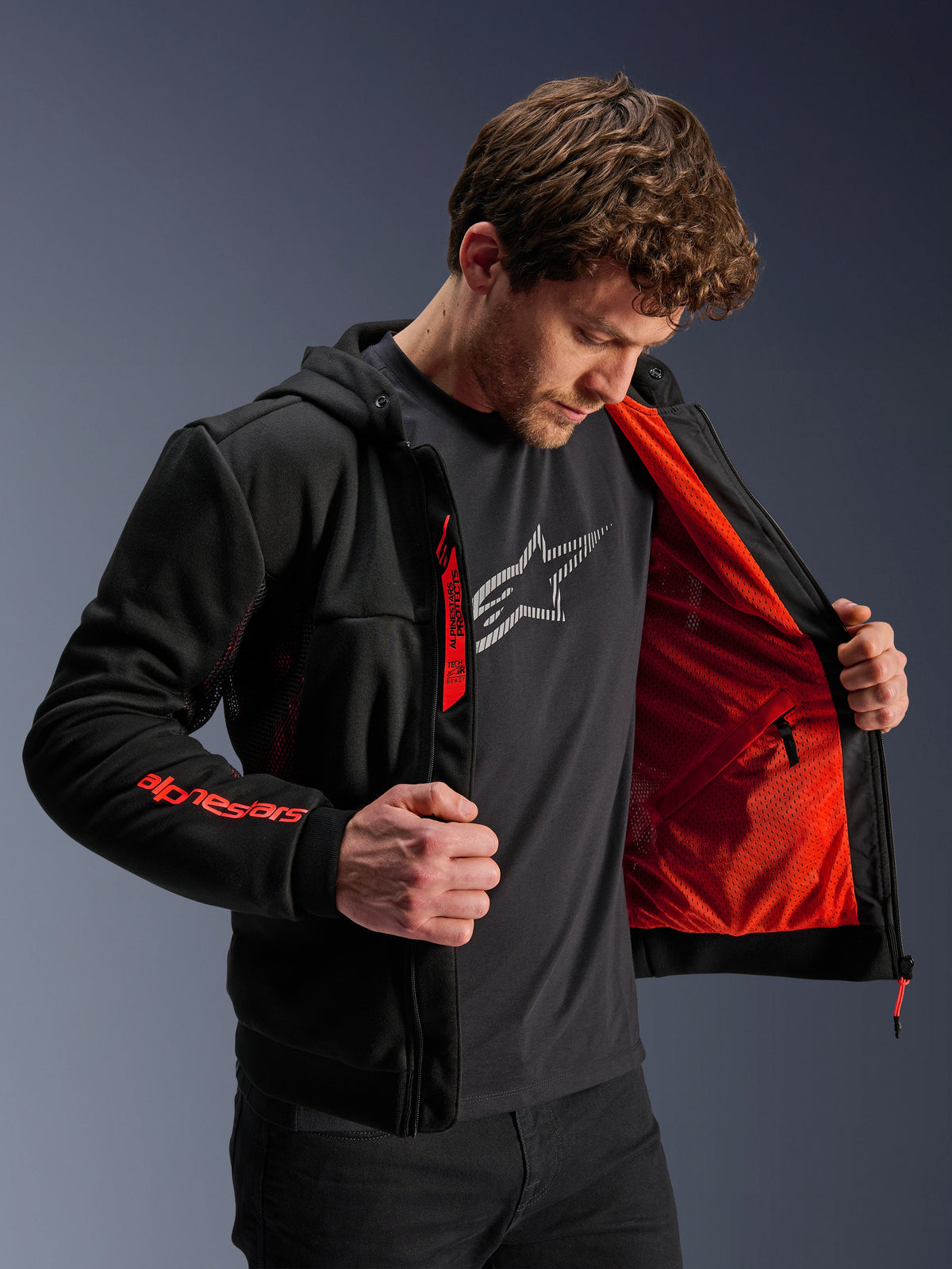 Alpinestars Chrome Air Sport Hoodie in Black/Red Fluo