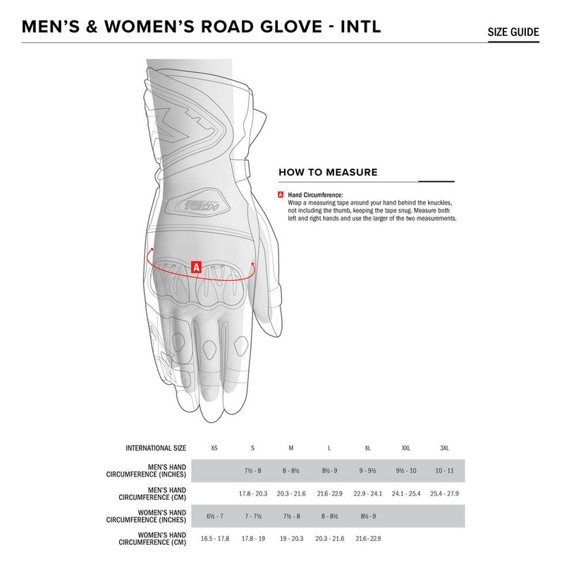 Alpinestars Gloves size chart