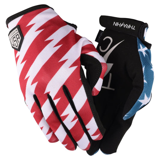 Thrashin Supply Stars & Bolts Stealth Gloves in Red/Blue