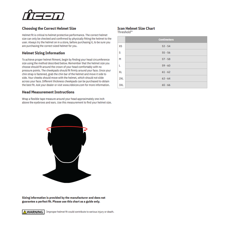 Icon Helmets size chart