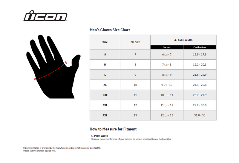 Icon Gloves size chart